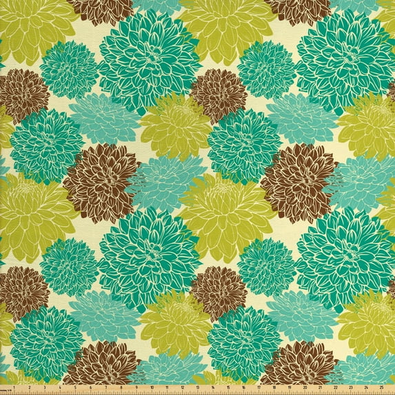 Retro Fabric by the Yard Upholstery, Abstract Spring Growth in Retro Colors Feminine Peony Pattern Design Seasonal Nature, Decorative Fabric for DIY and Home Accents, Multicolor by Ambesonne