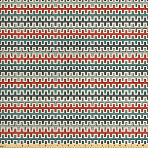 Retro Fabric by the Yard Upholstery, Geometric Composition with Angled Lines Vintage Inspirations Horizontal Illustration, Decorative Fabric for DIY and Home Accents, Multicolor by Ambesonne