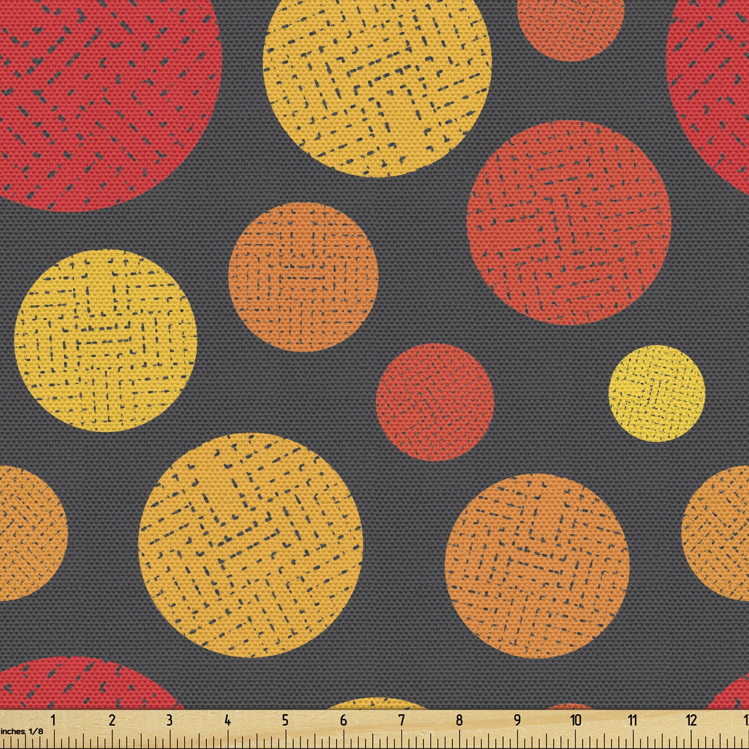Retro Fabric by the Yard Upholstery, Geometric Pattern of Grunge Rounds ...