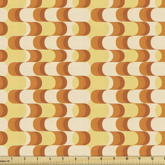 Ambesonne Retro Fabric by the Yard Upholstery, Wavy Pattern Half Moon, 1 Yard, Orange Yellow Dust