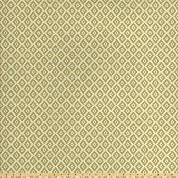 Ambesonne Retro Fabric by the Yard Upholstery, Diamond Line Pattern, 2 Yards, Yellow and Cream