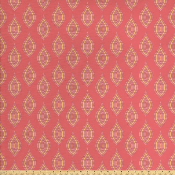 Ambesonne Retro Fabric by the Yard Upholstery, Vintage Style Ogee Motifs, 3 Yards, Coral and Yellow