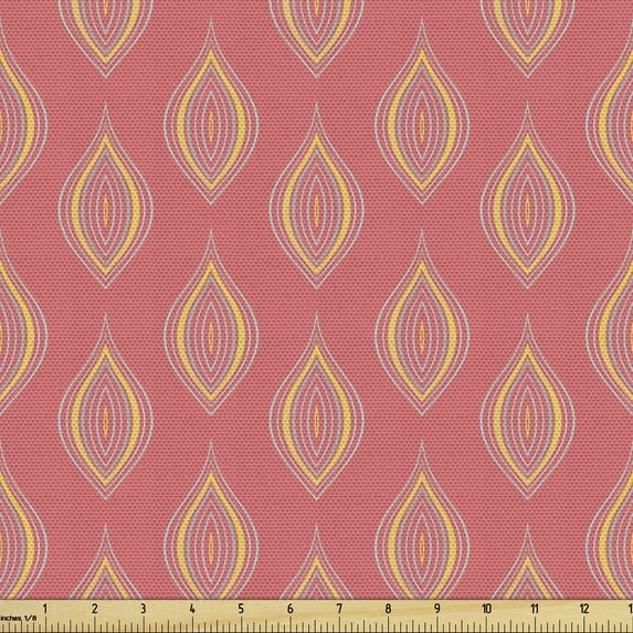 Ambesonne Retro Fabric by the Yard Upholstery, Vintage Style Ogee Motifs, 1 Yard, Coral and Yellow