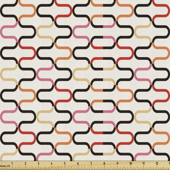 Ambesonne Trippy Fabric by the Yard Upholstery, Vintage 60s Curvy, 5 Yards, Multicolor