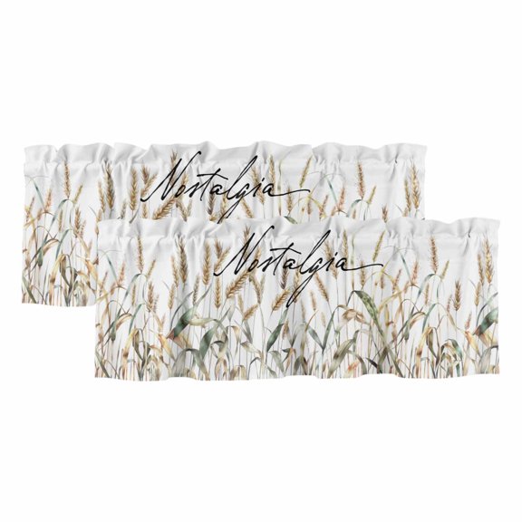 Retro Fall 2 Panels Kitchen Valance, Simple Wheat Hand Painting Nostalgia Curtains Valances for Small Windows Rod Pocket Window Treatments for Living Room Bedroom 42"W x 12"L