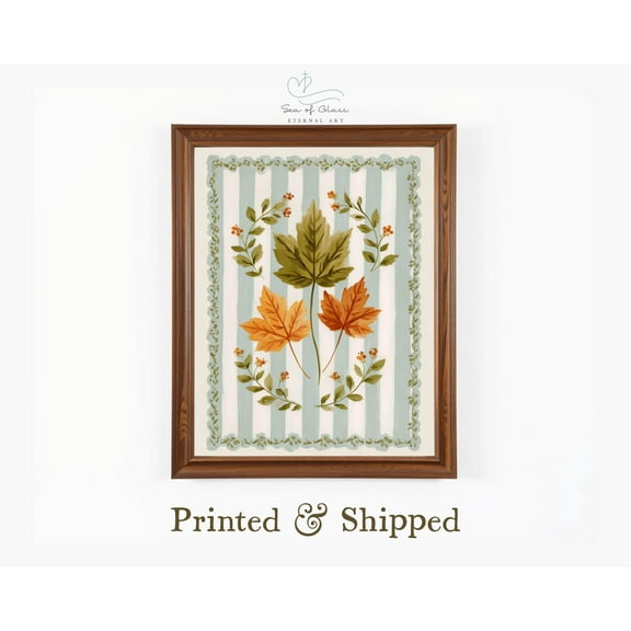 Retro Fall Leaf Art Print Poster, Hand-Painted Botanical Home Decor, Vintage Cottagecore Illustration, Cozy Wall Art Poster, Fall , Farm House Decor Warm Present Vintage UNFRAMED Poster Size 24x36