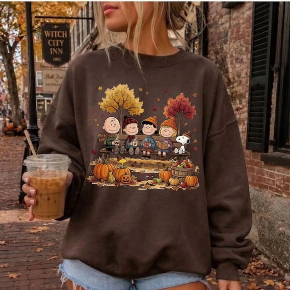 Retro Fall Peanuts Friends Sweatshirt | Vintage Snoopy & Charlie Brown Park Bench Sweater, Autumn Pumpkin Patch Crewneck, Cozy Season Gift for Women