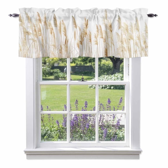 Retro Fall Valances for Windows Reed Grass Simple White Background Rod Pocket Cafe Window Treatments Valance Curtains for Kitchen Bathroom Laundry Basement Windows 42"x12"