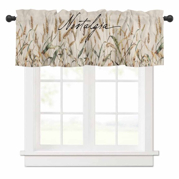 Retro Fall Valances for Windows Simple Wheat Hand Painting Nostalgia Linen Rod Pocket Curtain Valance Window Treatment Short Curtains for Kitchen Living Room, 42"x18"