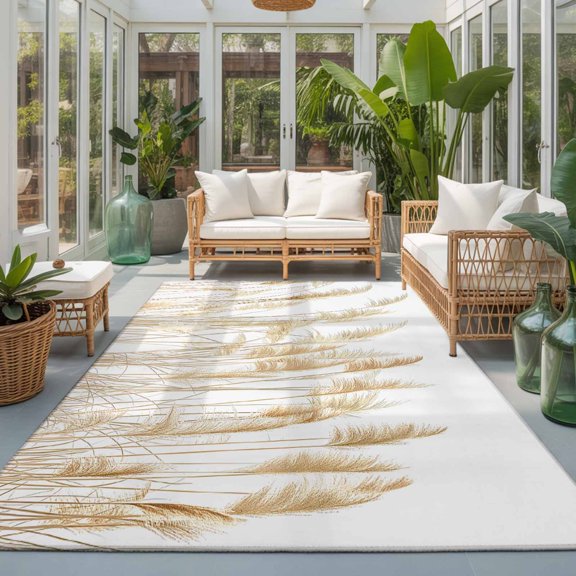 Retro Fall Washable Area Rugs 3'x5', Reed Grass Simple White Background Washable Throw Living Room Rug Non-Slip Sturdy Edge Binding Carpet for Indoor Entryway Bedside Kitchen