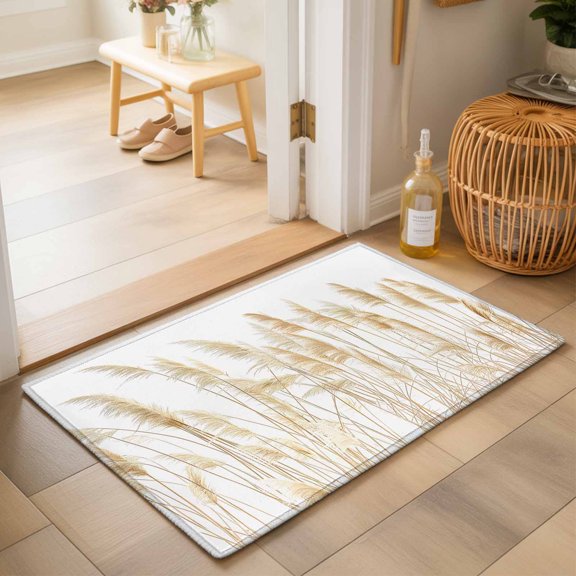 Retro Fall Washable Small Entryway Area Rugs 2'x3', Reed Grass Simple White Background Washable Throw Rug Non-Slip Sturdy Edge Binding Carpet for Front Door Floor Room Entry