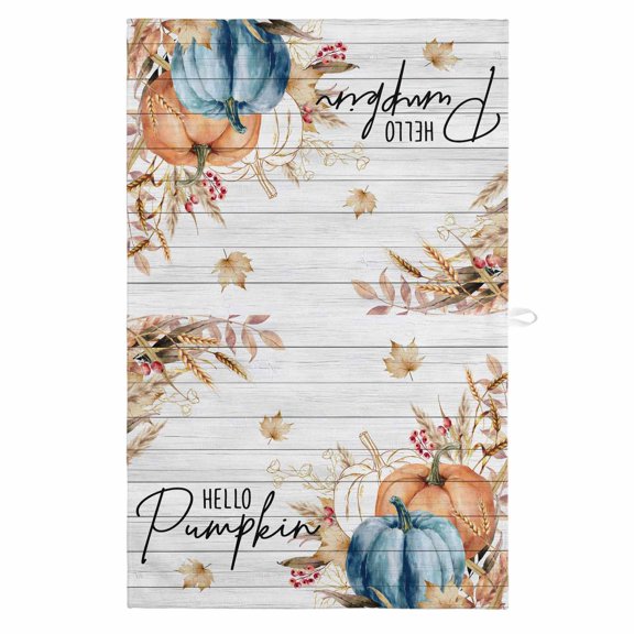 Retro Fall Wheat 1 Pack Kitchen Towel, Water Absorbent Dish Towel, Thanksgiving Pumpkin Leaves Wood Grain Decorative Hand Towels - Quick Drying Cloth for Cooking Baking, 18x28 Inch
