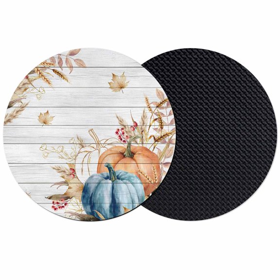 Retro Fall Wheat Coasters Set of 2, Absorbent Coasters for Drinks, Thanksgiving Pumpkin Leaves Wood Grain Coaster for Desk Coffee Table Protection, Home Decor House Warming Gifts 4"