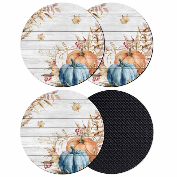 Retro Fall Wheat Coasters Set of 4, Absorbent Coasters for Drinks, Thanksgiving Pumpkin Leaves Wood Grain Coaster for Desk Coffee Table Protection, Home Decor House Warming Gifts 4"