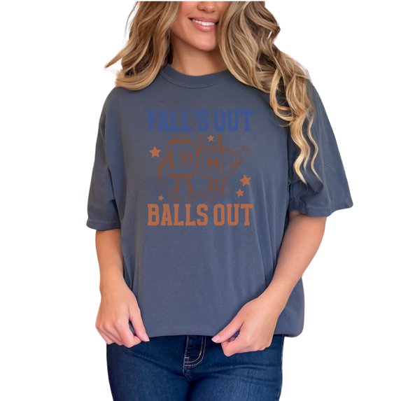 Retro Fall's Out Balls Out, Football & Pumpkin Art, Fall Merch, Denim Comfort Colors T-Shirt, Small