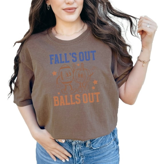 Retro Fall's Out Balls Out, Football & Pumpkin Art, Fall Merch, Espresso Comfort Colors T-Shirt, XL