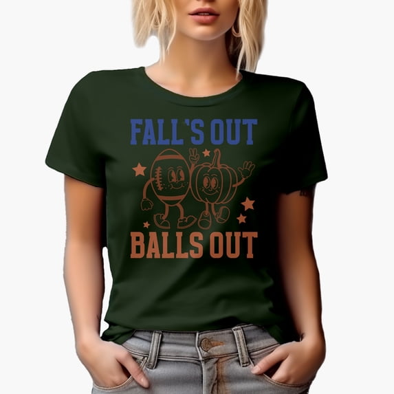 Retro Fall's Out Balls Out, Football & Pumpkin Art, Fall Merch Gift, Military Green T-Shirt, XL