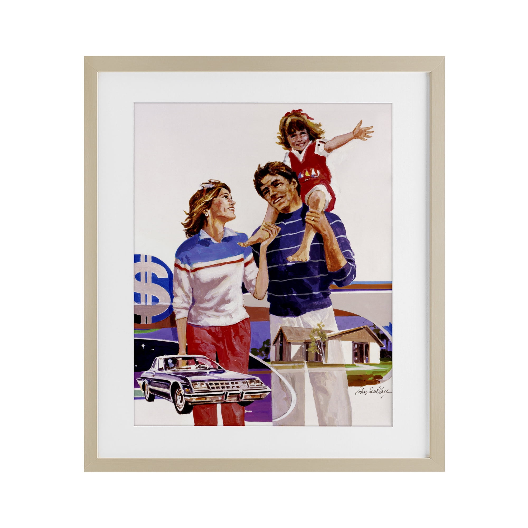 Retro Family Nostalgia Portrait Birch Framed Print Under Glass, design by Wind River Studios