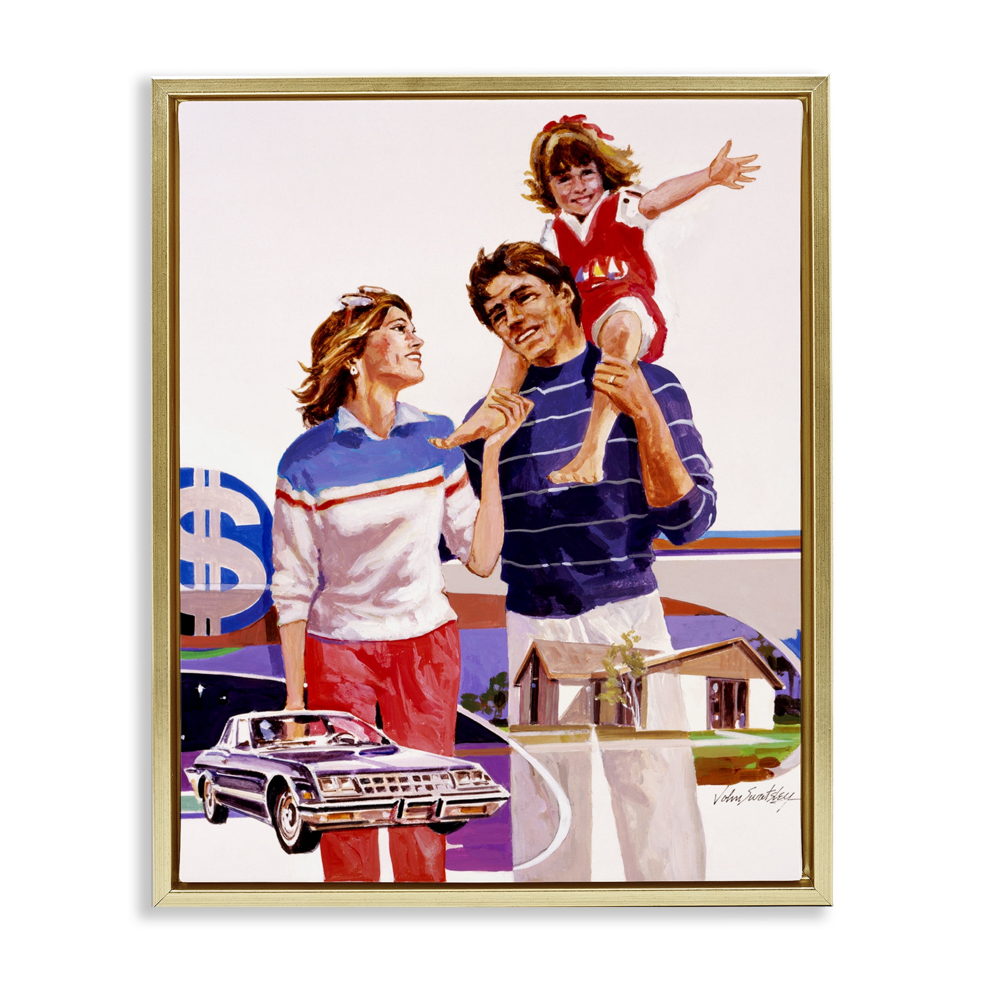 Retro Family Nostalgia Portrait Gold Framed Floater Canvas Wall Art, design by Wind River Studios
