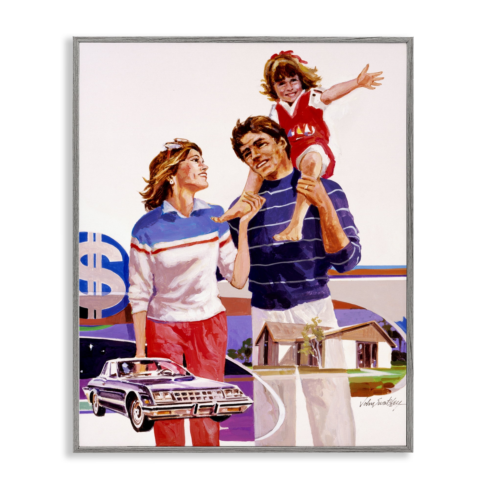 Retro Family Nostalgia Portrait Gray Framed Giclee Art, design by Wind River Studios