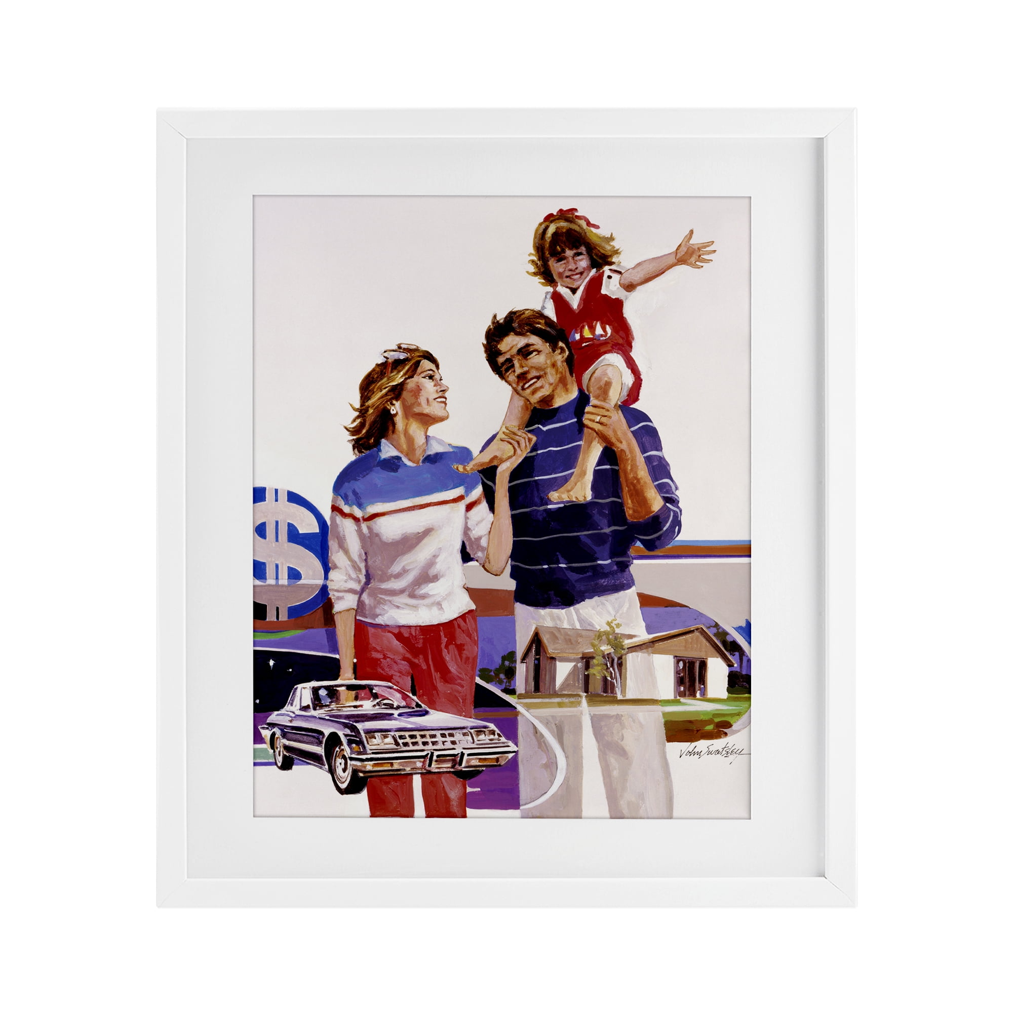 Retro Family Nostalgia Portrait White Framed Print Under Glass, design by Wind River Studios