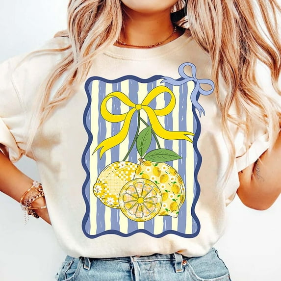 Retro Fancy Lemon Coquette Bow Shirt, Mama Lemon Everyday Shirt, Preppy Design Shirt, Little Girl Shirt, Trendy Lemon Shirt, Summer Shirt