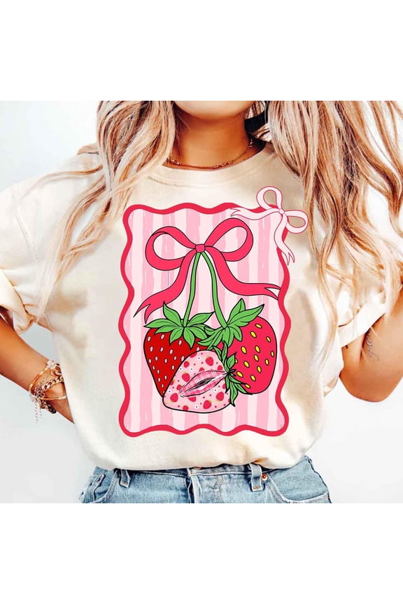 Retro Fancy Strawberry T-Shirt, Mama Strawberry Shirt, Preppy Shirt, Little Girl Strawberry Shirt, Trendy Strawberry Shirt, Summer Strawberry Shirt