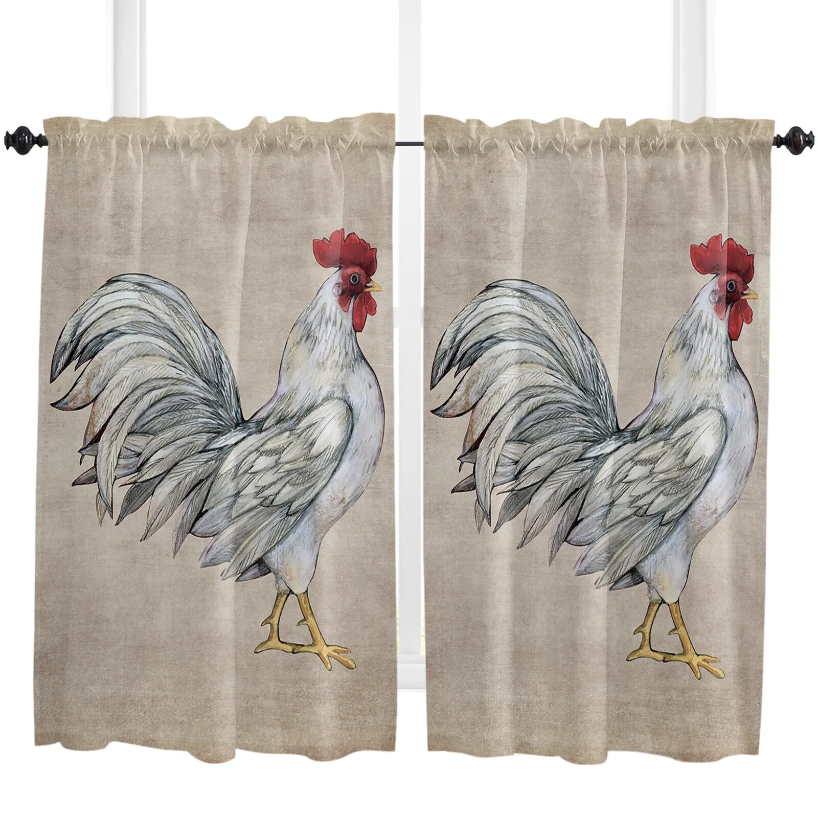 Retro Farm American Country Style Animal Rod Pocket Short Curtain HalfCurtain For Home Kitchen
