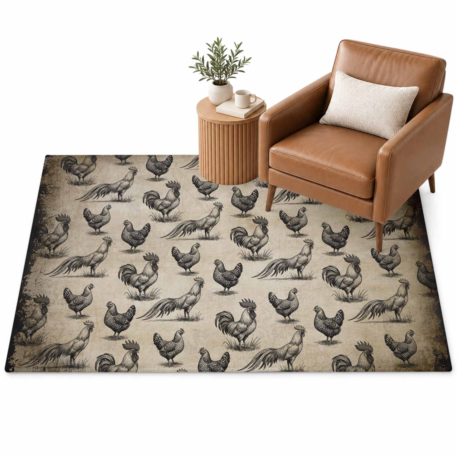 Retro Farm Area Rug 3'x5', Chicken Rooster Farmhouse Soft Mat Non-Slip ...