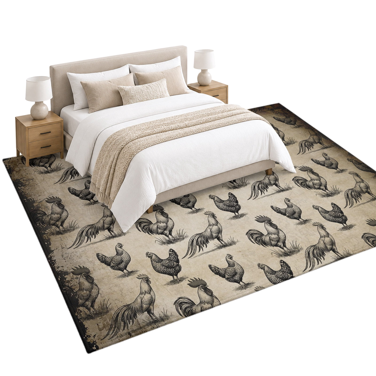 Retro Farm Area Rug 5'x7', Chicken Rooster Farmhouse Soft Mat Non-Slip ...