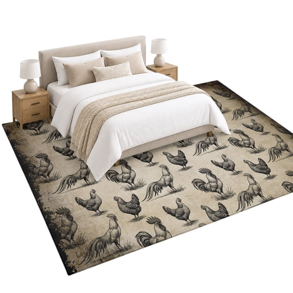 Retro Farm Area Rug 6'x9', Chicken Rooster Farmhouse Soft Mat Non-Slip ...