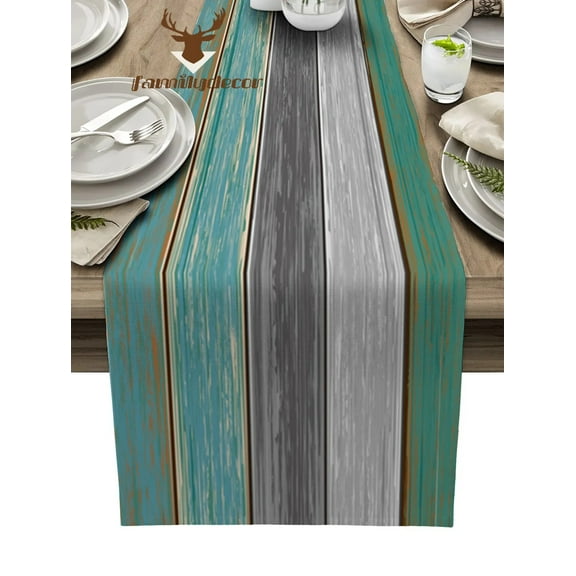 Retro Farm Barn Wood Grain Green Gray Gradient Table Runner Home Wedding Table Mat Centerpieces Decoration Dining Tablecloth
