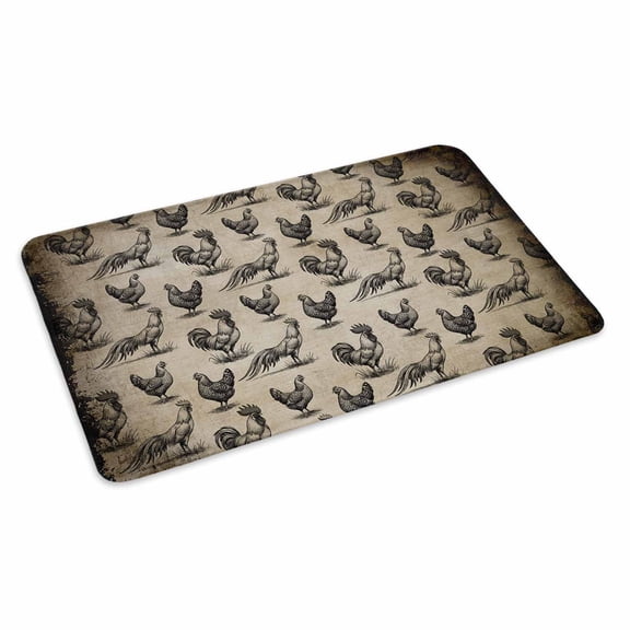 Retro Farm Doormat Chicken Rooster Animal Farmhouse Non Slip Low Profile Rubber Door Mat Washable Absorbent Indoor Front Door Mat Entryway Rug Entrance Carpet 18x30 Inch