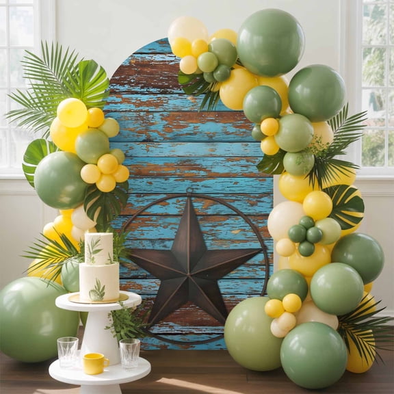 Retro Farm Texas Star Arch Backdrop Cover Spandex Fitted Arch Cover 4FT,Arches Backdrop Stand Covers for Wedding Birthday Party Ceremony Banquet Decoration Shabby Blue Wood Grain