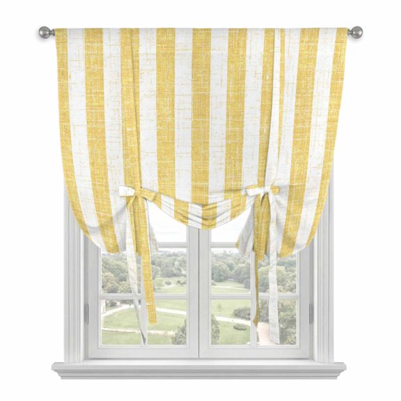 Retro Farm Yellow White Stripes Tie Up Curtains,Adjustable Rod Pocket Window Shade Curtain Drape Rustic Burlap Linen Tie-Up Valance for Kitchen Bedroom Living Room Windows,34"x45"