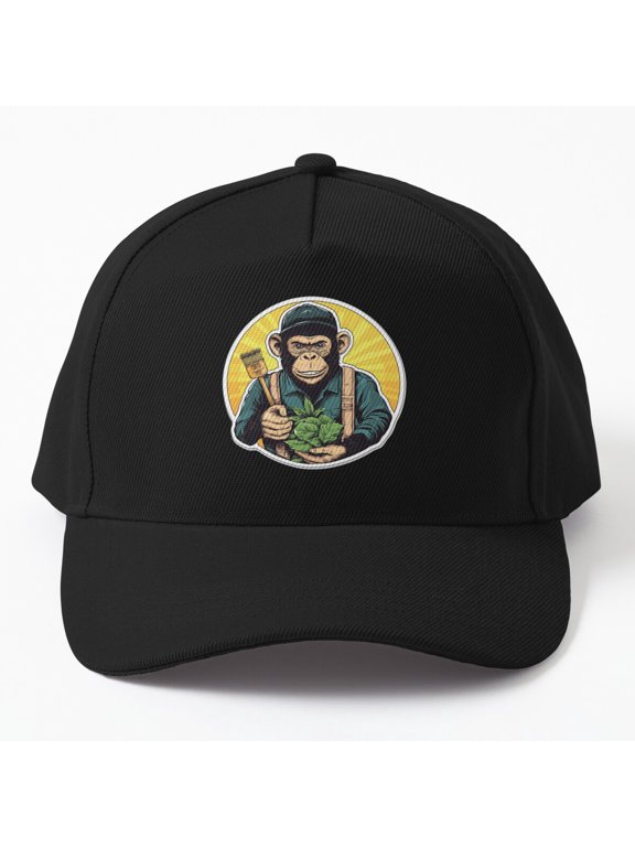 Retro Farmer Monkey Baseball Hat, Agriculture Animal Character Graphic Design, Classic Cap