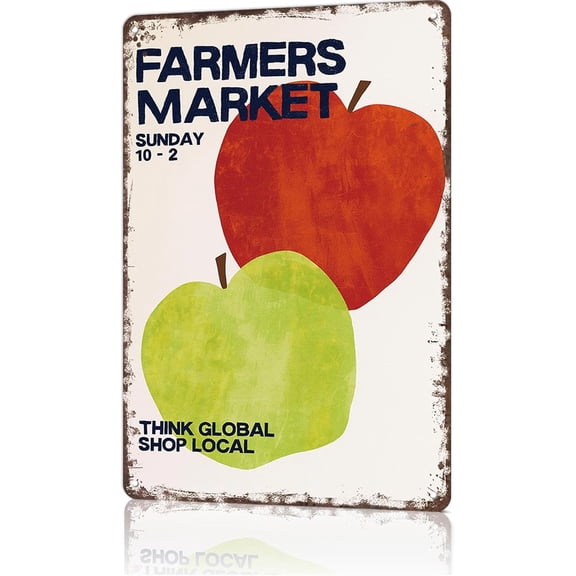 Retro Farmers Market Apple Metal Wall Art Tin Sign 8x12 Inch for Home Office Man Cave Decor