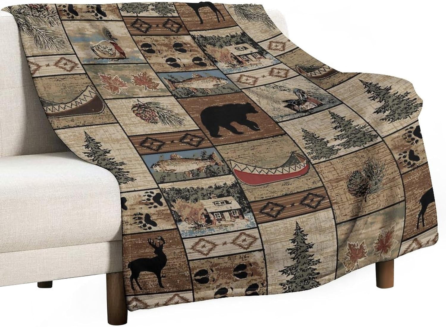Belperan Wolf Bear Deer Throw Blanket - 50x60 Inch Reversible Plaid Blanket, Microfiber & Flannel, Rustic Cabin Decor For Couch & Bed - View #4