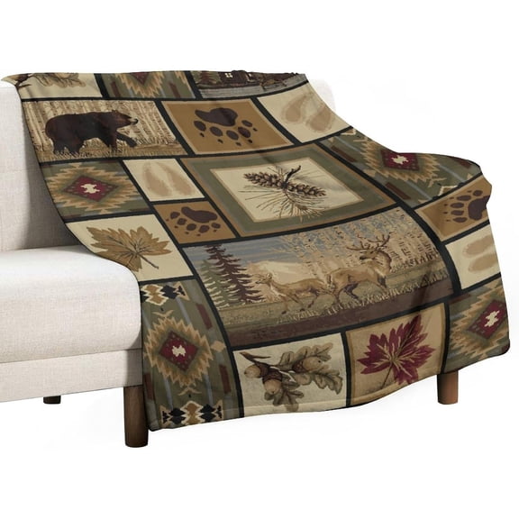 Retro Farmhouse Bedding Fleece Throw Blanket,Rustic Cottage Bear Boat Deer Duck Country Style All Season Flannel Soft Warm Microplush Lightweight Thermal for Sofa Bed Bedroom 40"x50"