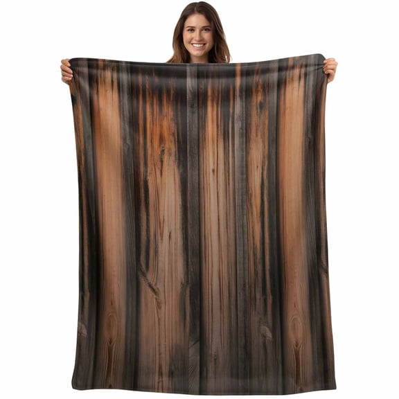 Retro Farmhouse Blanket Soft Cozy Warm Throw Blanket for Couch, Plush Fuzzy Flannel Fleece Blankets for Sofa, Brown Wooden Grain Cabin Country Plank Bed Blankets Lightweight Gifts for Women, 50"x60"