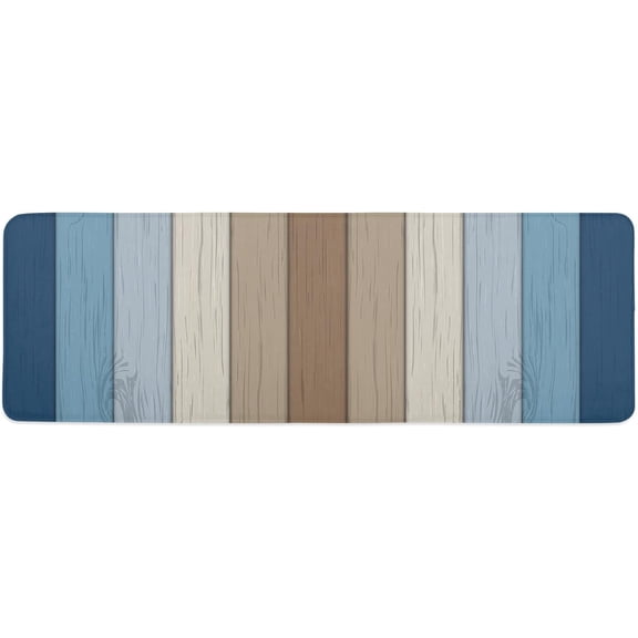 Retro Farmhouse Blue and Brown Ombre Wood Grain Kitchen Mat Rug 1 PCS Runner Rug Anti-Fatigue Comfort Memory Foam Standing Mat Non-Slip Floor Door Mat for Bathroom Bedroom 18x47in