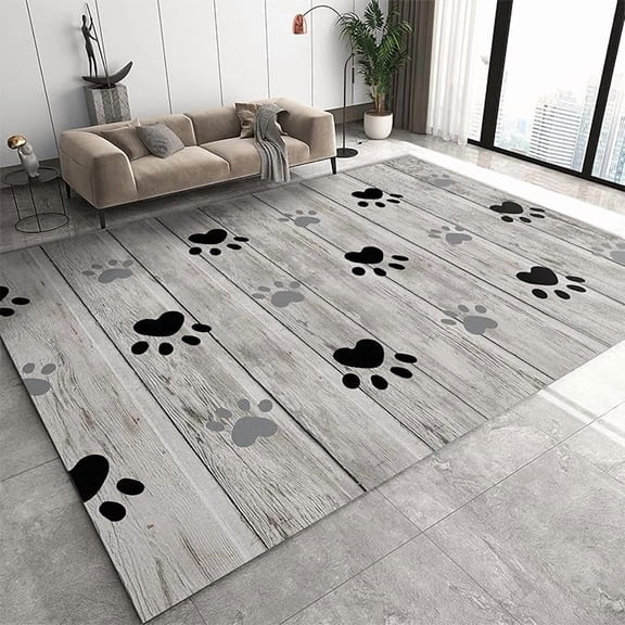 Retro Farmhouse Board Paw Print Area Rug, Cute Dog Paw Prints Living Room Rug, Indoor Non-Slip Kids Rugs, Washable Breathable Durable Carpet for Front Entrance Floor Deco 2 x 3ft
