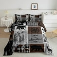 thumbnail image 1 of Retro Farmhouse Cabin Quilt 3Pcs, Rustic Bear Deer Comforter Set Queen Size Teens Adult Men, Camping Lodge Decor Bedding Buffalo Check Plaid Hunting Animal Duvet Insert, Brown Gray, 1 of 5