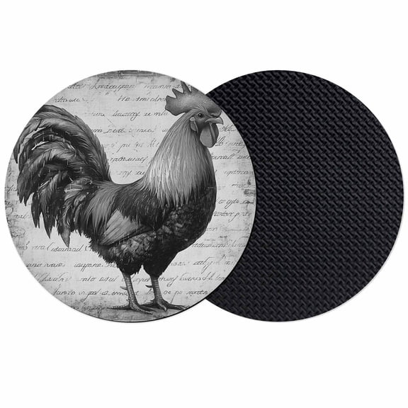 Retro Farmhouse Coasters for Drinks,Absorbent Non Slip Rubber Drink Coasters Set of 2 for Cup,Table,Bar,Home Decor, Watercolor Rooster Pattern Black White