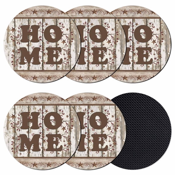 Retro Farmhouse Coasters Set of 6, Absorbent Coasters for Drinks, Country Star Berries Text Wooden Grain Coaster for Desk Coffee Table Protection, Home Decor House Warming Gifts 4"