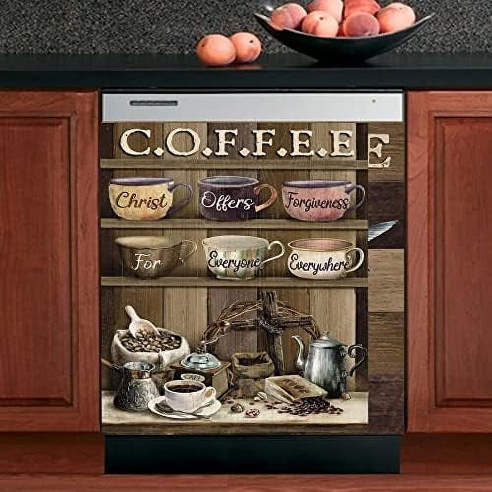 Retro Farmhouse Coffee Dishwasher Covers for Front Christian