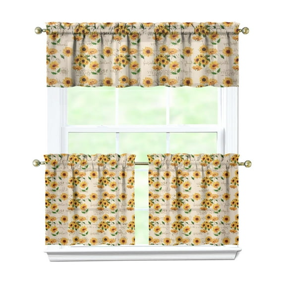 Retro Farmhouse Curtains 24 Inch - 3 Panel Vintage Floral Set with Bohemian Wildflowers, Rod Pocket Window Treatment
