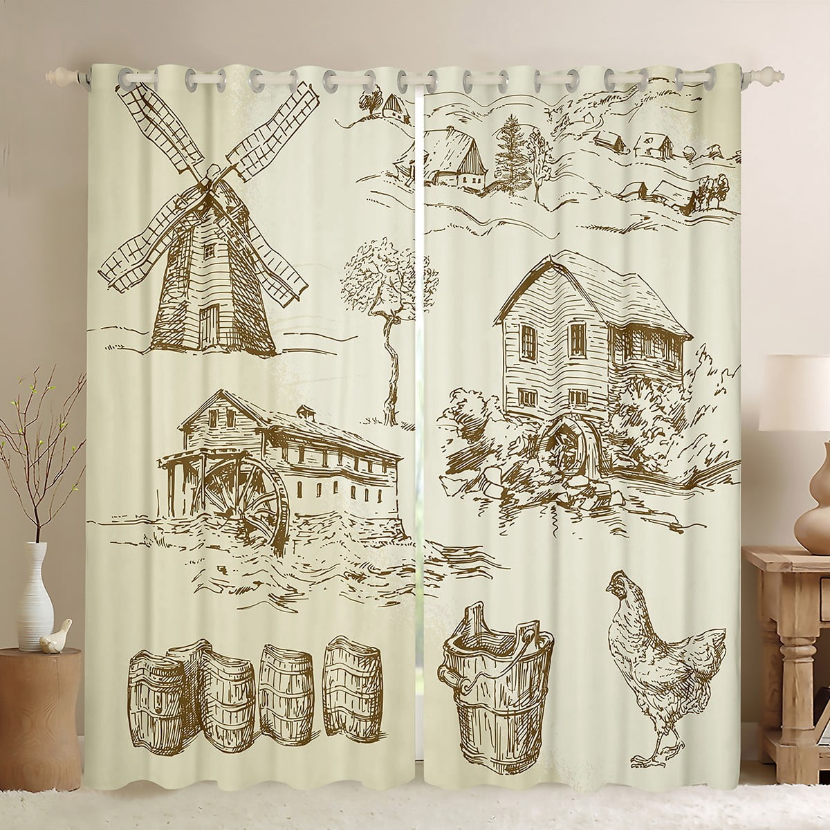 Retro Farmhouse Curtains & Drapes for All Ages Farm Animal Curtains