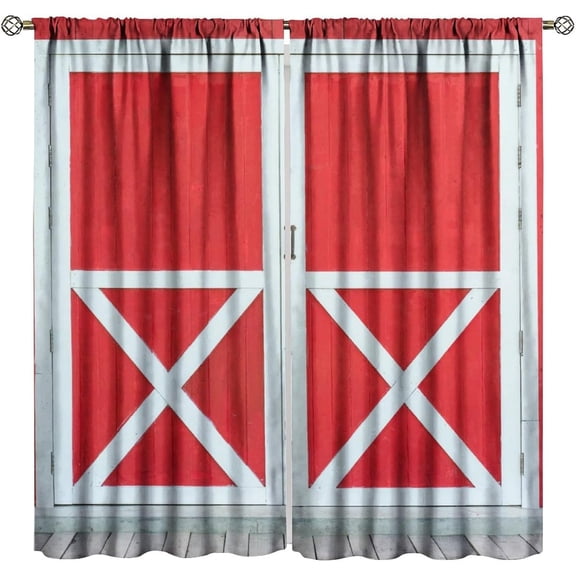 Retro Farmhouse Door Blackout Curtains, Rustic Red Door Farm Rustic Wooden Door Window Drapes, for Living Room Bedroom 84" W X 84" L