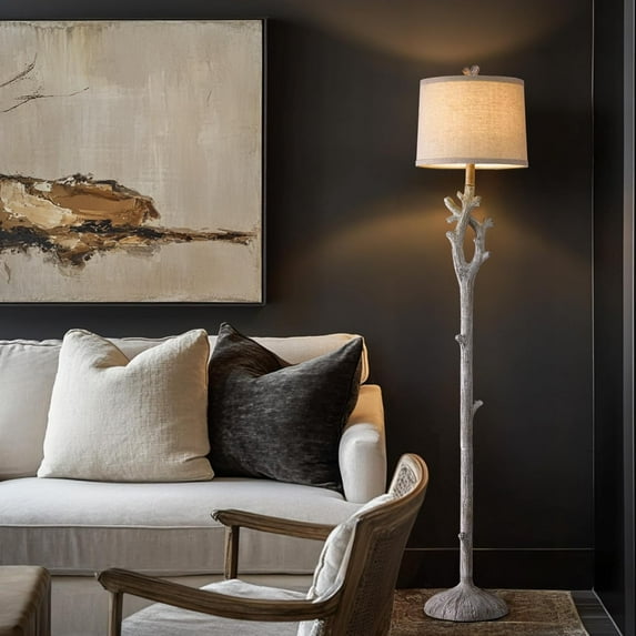 Retro Farmhouse Floor Lamp for Living Room Rustic Standing Lamps Tree Trunk Deco Modern Country Vintage Wood Floor Lamp（Brown）